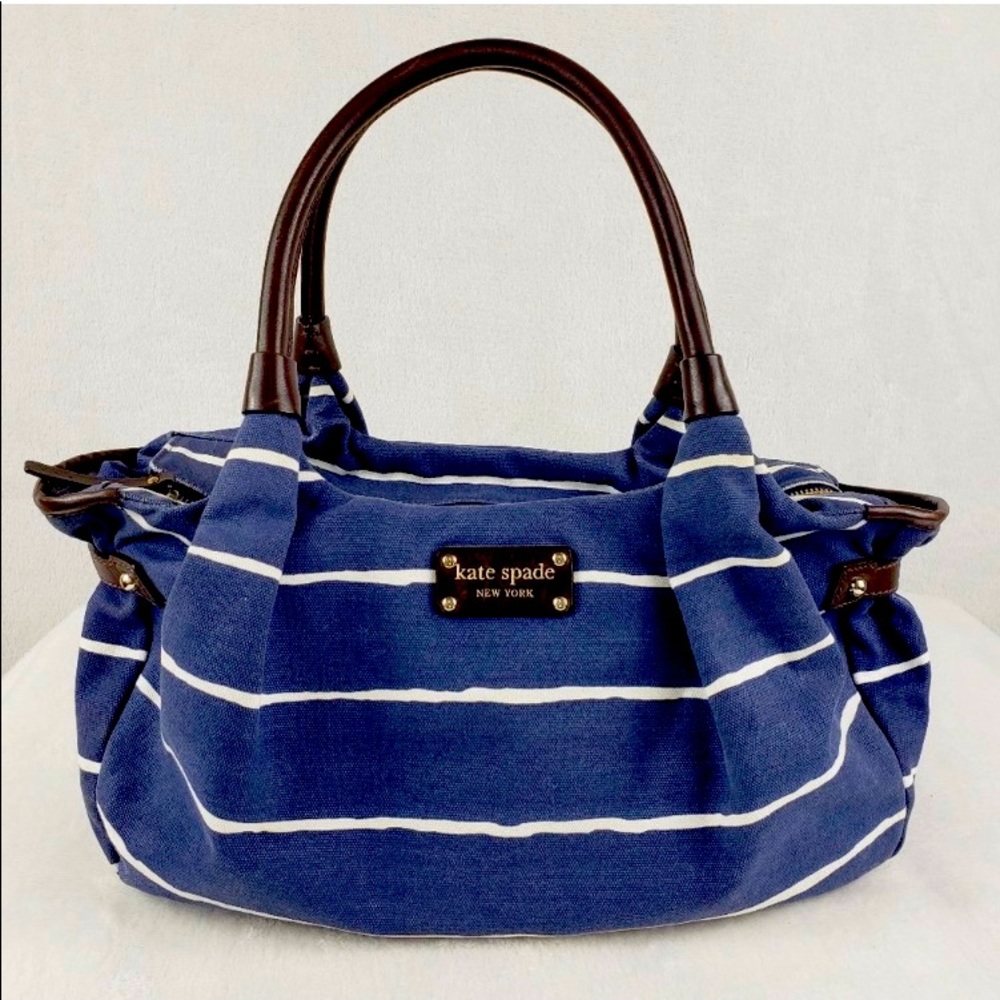 kate spade Stevie blue & white striped canvas bag